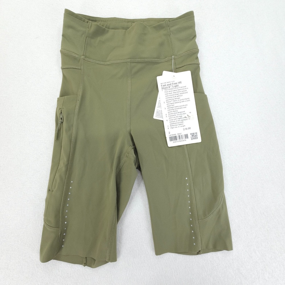 Lululemon Shorts Womens 2 Bay Leaf Fast and Free HR 8 Inch Light NWT Running
